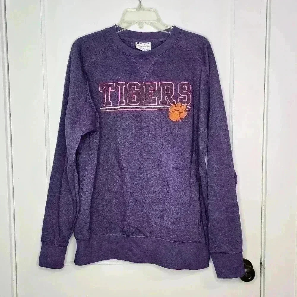 Clemson Tigers Adult Large Heathered Purple Champion Pullover Embroidered